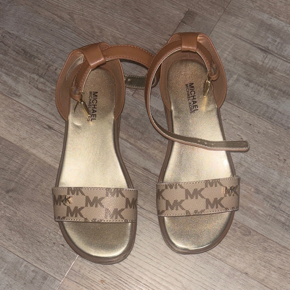 Michael Kors Gold and Tan Logo Sandals for girls size 1